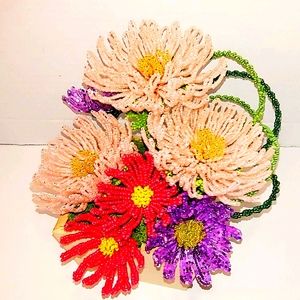 Beaded flowers centerpiece, handmade